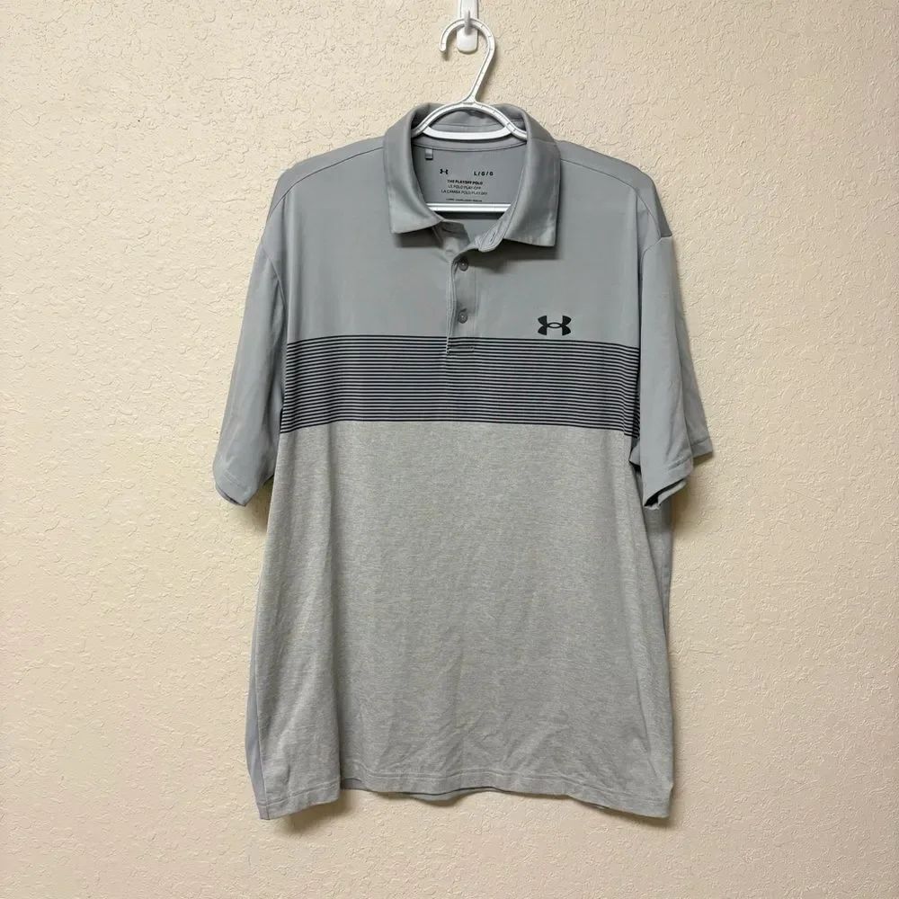 Under Armour The Playoff Polo Shirt Men’s Gray Golf Stretch Size L